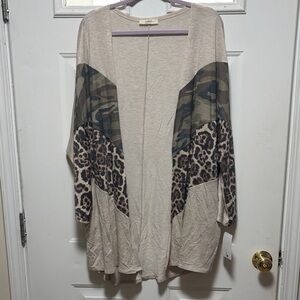 Stylish Beige and Camouflage Women's Cardigan